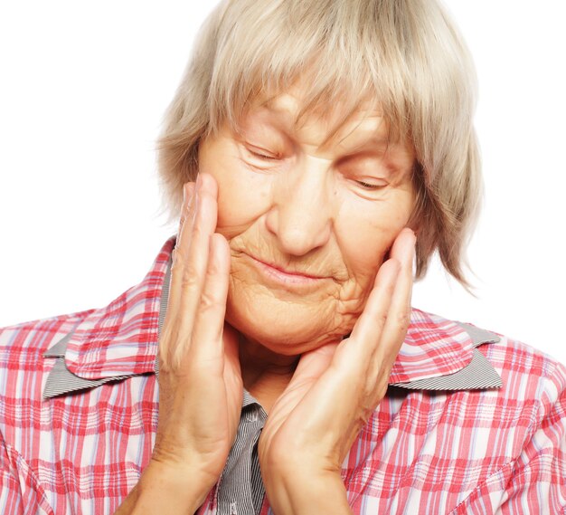 Senior woman isolated on white background