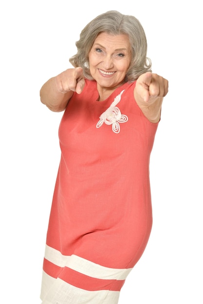 Senior woman posing isolated on white background