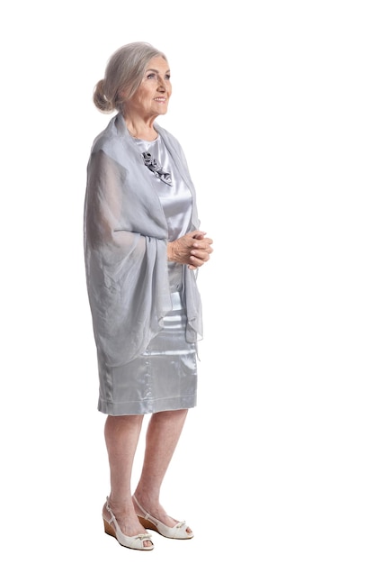 Senior woman posing on white background