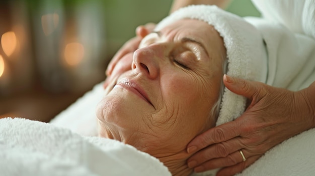 Photo a senior woman receiving a massage at a spa