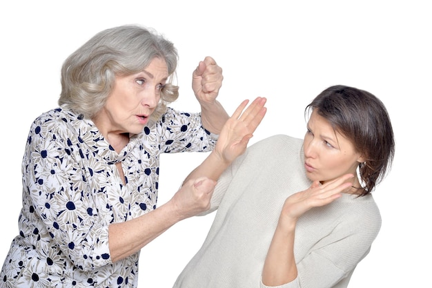 Senior woman screaming on daughter