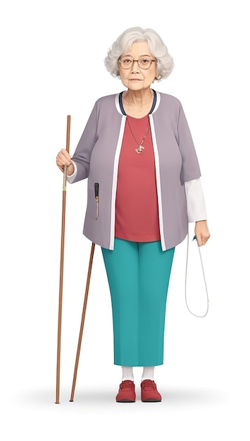 Photo senior woman standing with cane pensioner people leisure and activity isolated on a