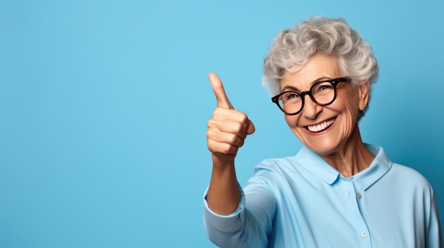 Senior woman wearing casual clothes and glasses pointing with hand and finger to the side looking at the camera