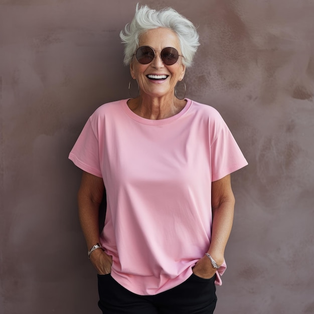 Senior woman wearing empty blank tshirt