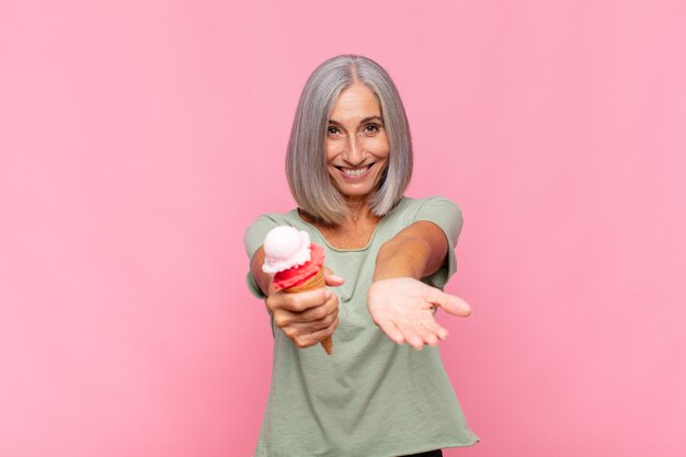 senior woman with an ice cream