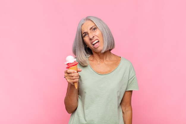 senior woman with an ice cream