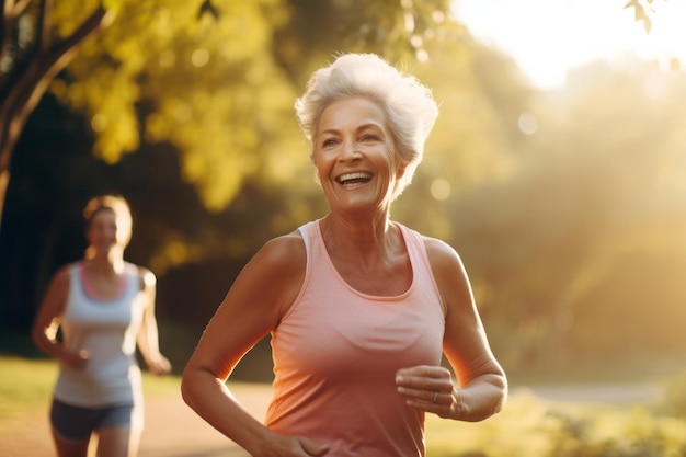 senior women jogging in the parkcardio generative ai