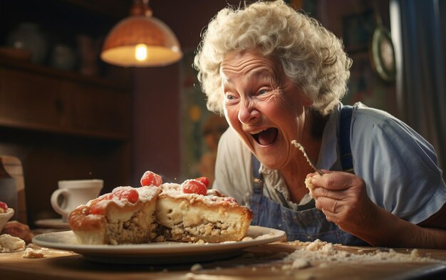 Photo seniors enjoying pie moment