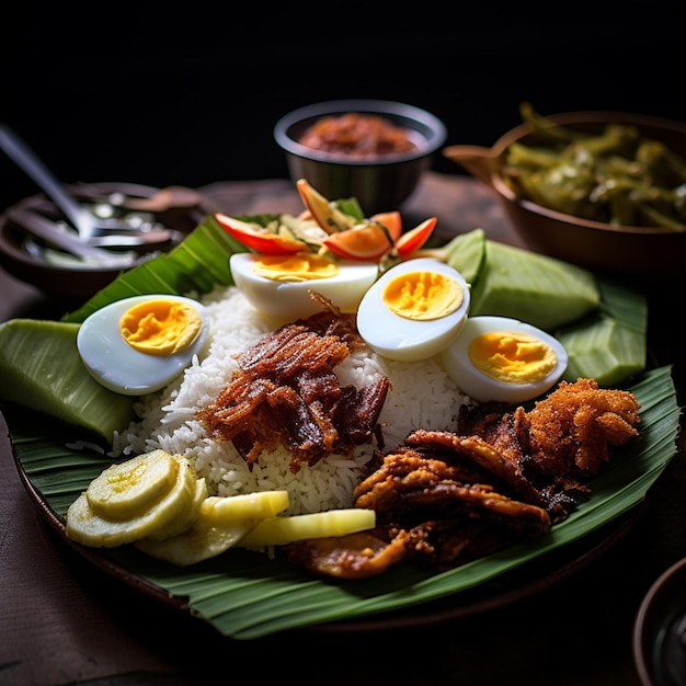 Foto la sensazionale sinfonia culinaria malese nasi lemak in sharp focus e bokeh delight