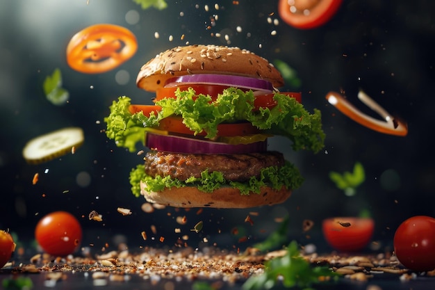 Sensationele burger met zwevende ingrediënten