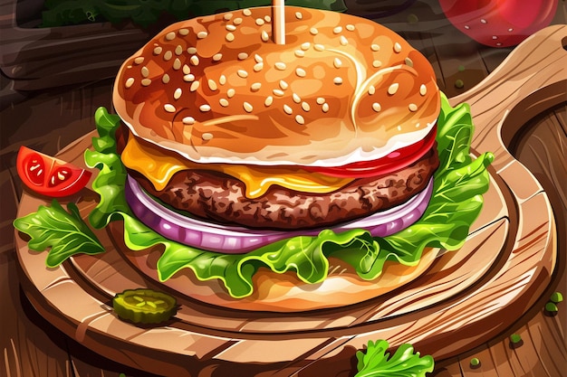 Sensationele Burger Showcase Mondwaterende Sandwiches tegen een kleurrijke achtergrond
