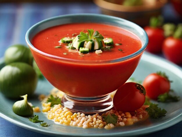 Foto sensationele gazpacho-soep traditionele spaanse smaak