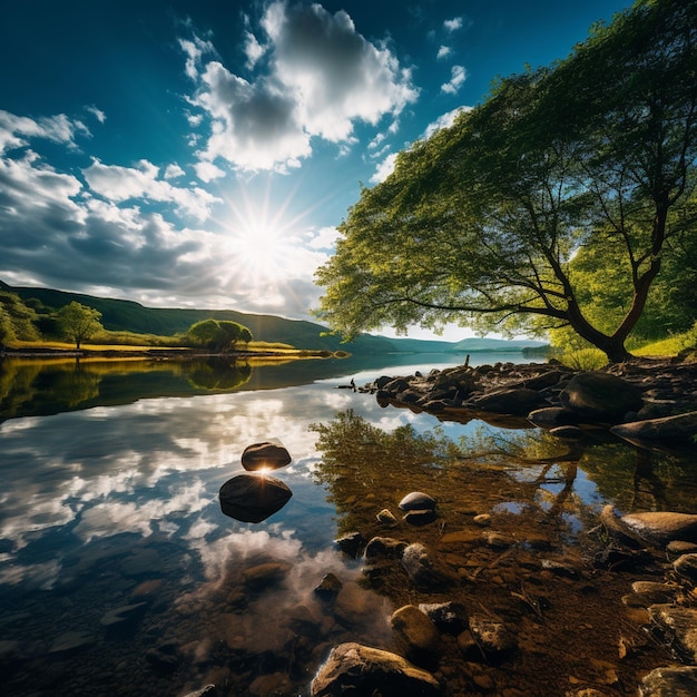 A sense of calm envelops the scene as gentle ripples dance upon the water's surface