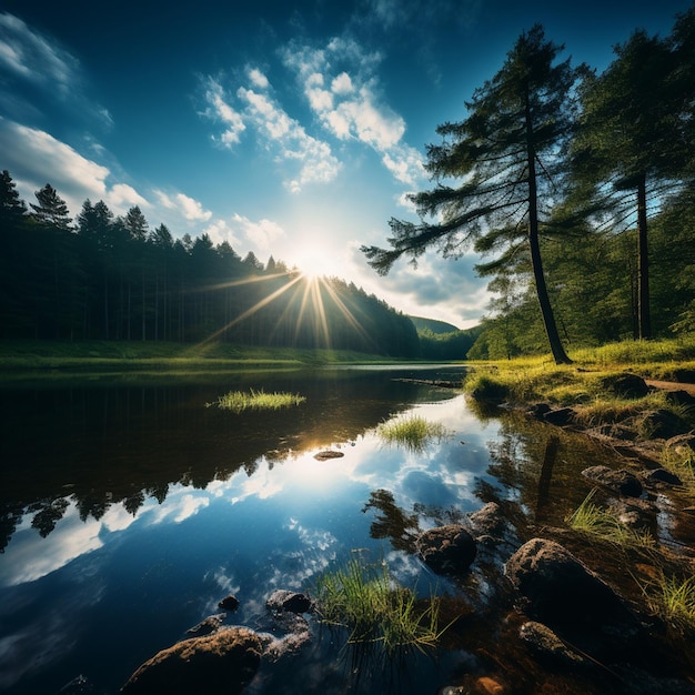 A sense of calm envelops the scene as gentle ripples dance upon the water's surface