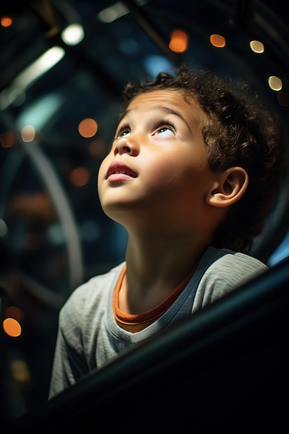 The sense of wonder and curiosity in a child's eyes while exploring a science museum