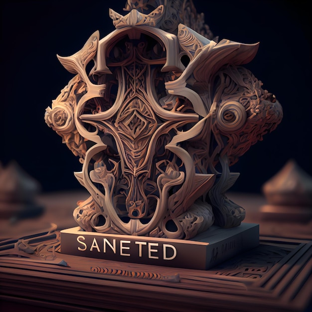 Sensed sign on a wooden table 3D rendering