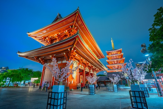 Senso-ji temple at night in Tokyo city, Japan