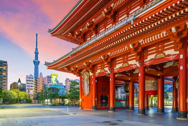 夜の東京、浅草エリアの浅草寺