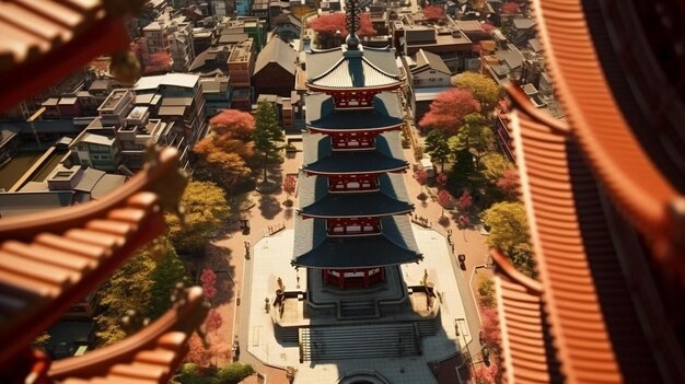 Foto il tempio di sensoji visto dall'alto