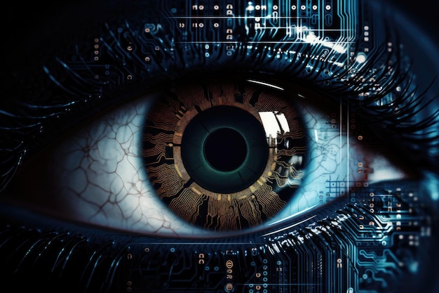 Sensor implanted chip into human eyeArtificial intelligence eye Generative ai