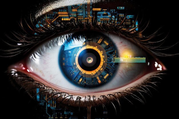 Сенсорный чип, имплантированный в человеческий глазГлаз с искусственным интеллектом Генеративный искусственный интеллект