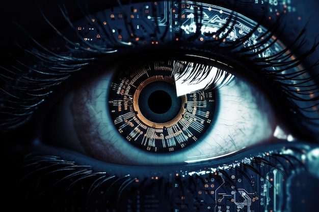 人間の目にセンサーチップを埋め込んだ人工知能の目生成ai