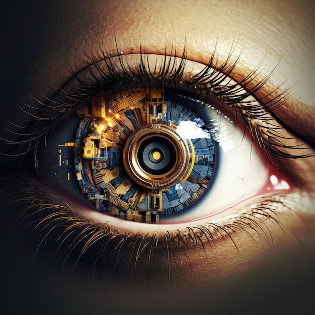 Sensor implanted chip into human eyeArtificial intelligence eye Generative ai