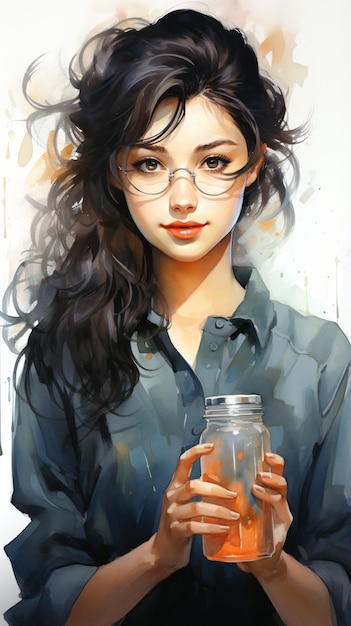 Sensual Beauty Woman Holding Serum Container in Portrait