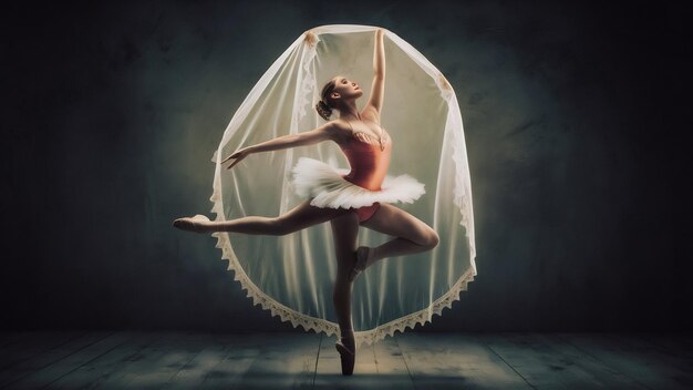 A sensual and emotional dance of beautiful ballerina through the veil