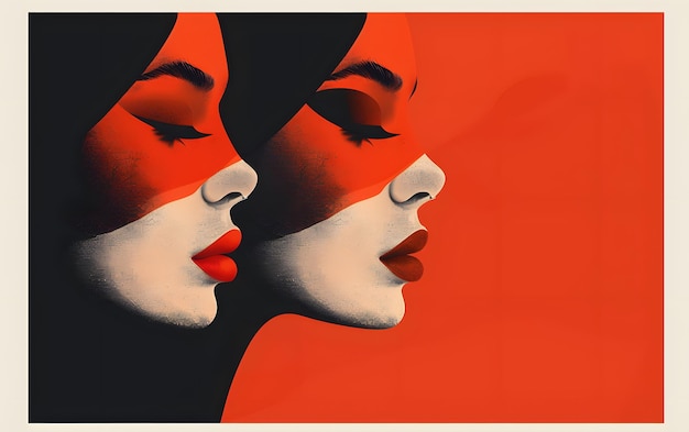 두 명의 여성의 감각적인 그림은 두꺼운 은 입술을 가진 카민 얼굴입니다.