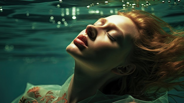 Sensual portrait of woman with closed eyes underwater