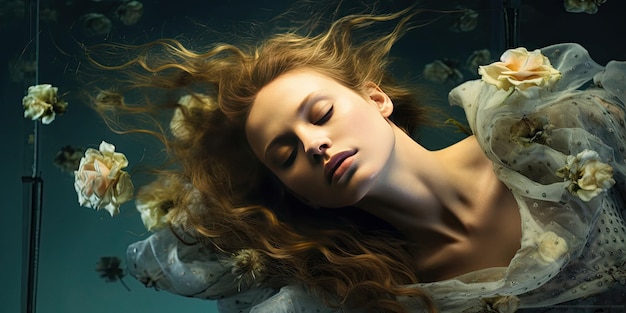 Sensual portrait of woman with closed eyes underwater