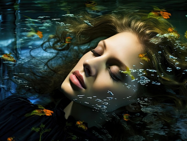 Sensual portrait of woman with closed eyes underwater