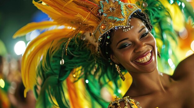 Photo sensual samba dancer at rio carnival focus on elaborate costume dance