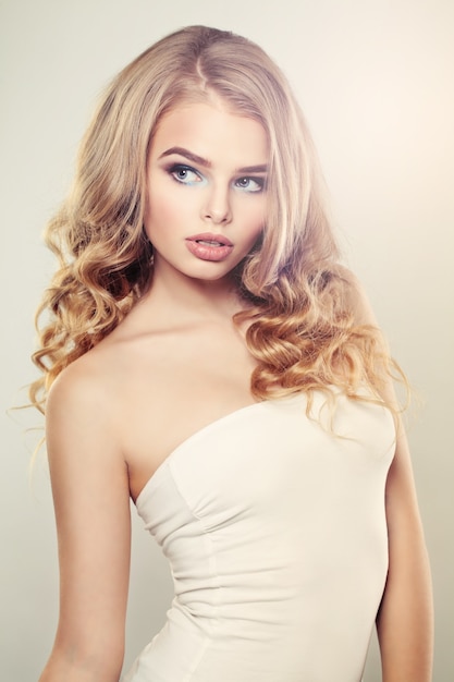 Sensual Woman with Blonde Curly Hair