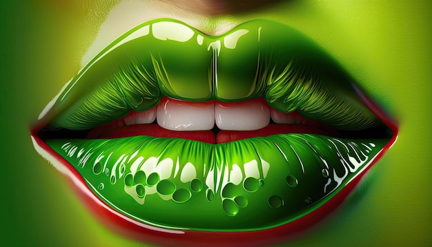 Sensuele close-up van vrouwelijke lippen met gekleurd licht Generatieve AI