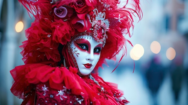 Sensuele en schattige vrouw deelnemer aan het carnaval van Venetië in een adembenemend kostuum