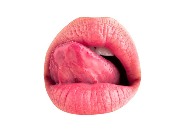 Sensuele likken macro tong likken lippen close-up van vrouw mond mond pictogram