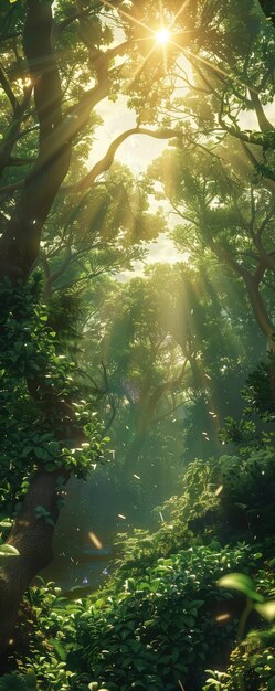 Sentient Grove Living Vines Benevolent Presence Nurturing the Living Forest Sunny Day Realistic Image Sunlight Lens Flare