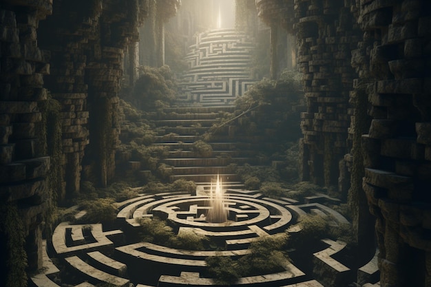 Photo a sentient maze that challenges adventurers with e 00458 03