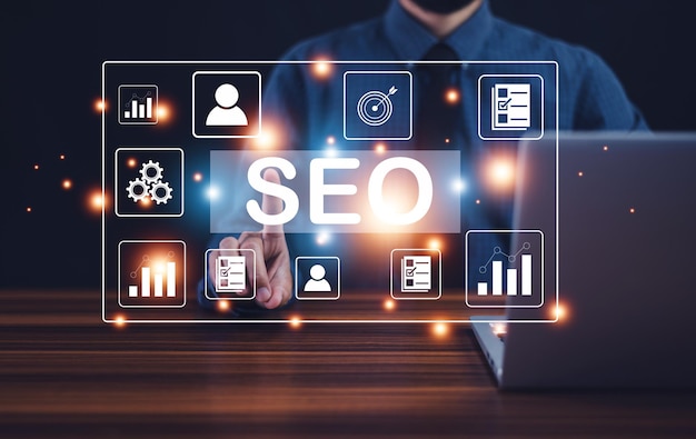 Seo per l'analisi aziendale ottimizzazione per i motori di ricerca seo marketing ranking traffic website internet business technology concept