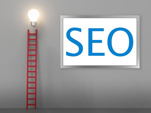 Seo concept or search enging optimization concept with idea light bulb