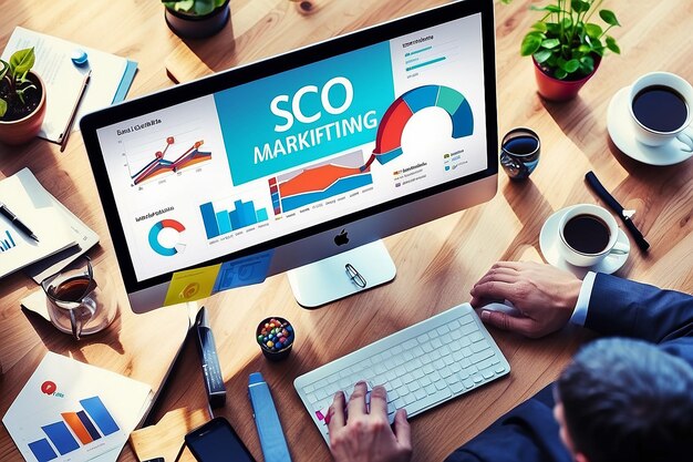 Foto ottimizzazione dei motori di ricerca seo concetto di marketing commerciale e digitale