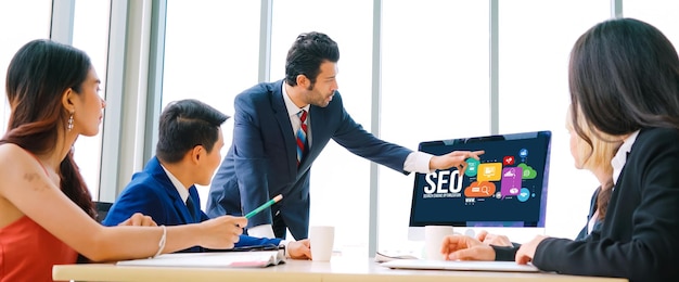 Photo seo search engine optimization for modish ecommerce and online retail business showing on computer screen