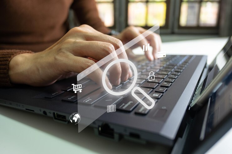 SEO Search Engine Optimization Searching for information on Internet with PC