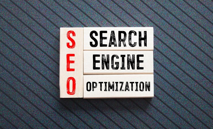 Photo seo search engine optimization written on dices on blue background