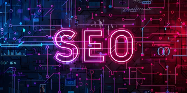 Foto strumenti seo e grafici di dati sullo schermo al neon per il concetto di analisi strumenti seo grafici di dati concept di analisi dello schermo al neone