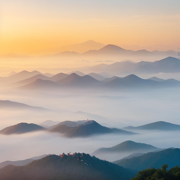 Seoraksan mountains is covered by morning fog generated by AI
