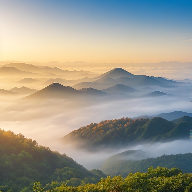 Seoraksan mountains is covered by morning fog generated by AI