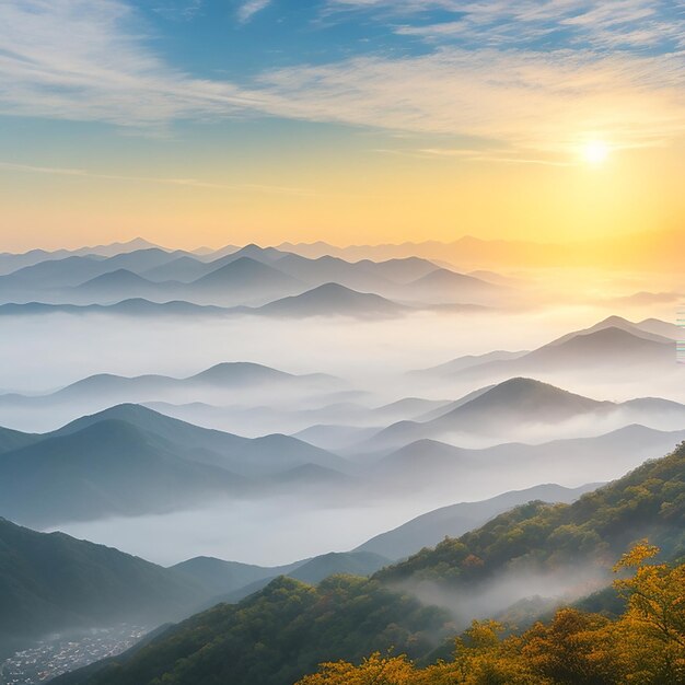 Photo seoraksan mountains is covered by morning fog generated by ai